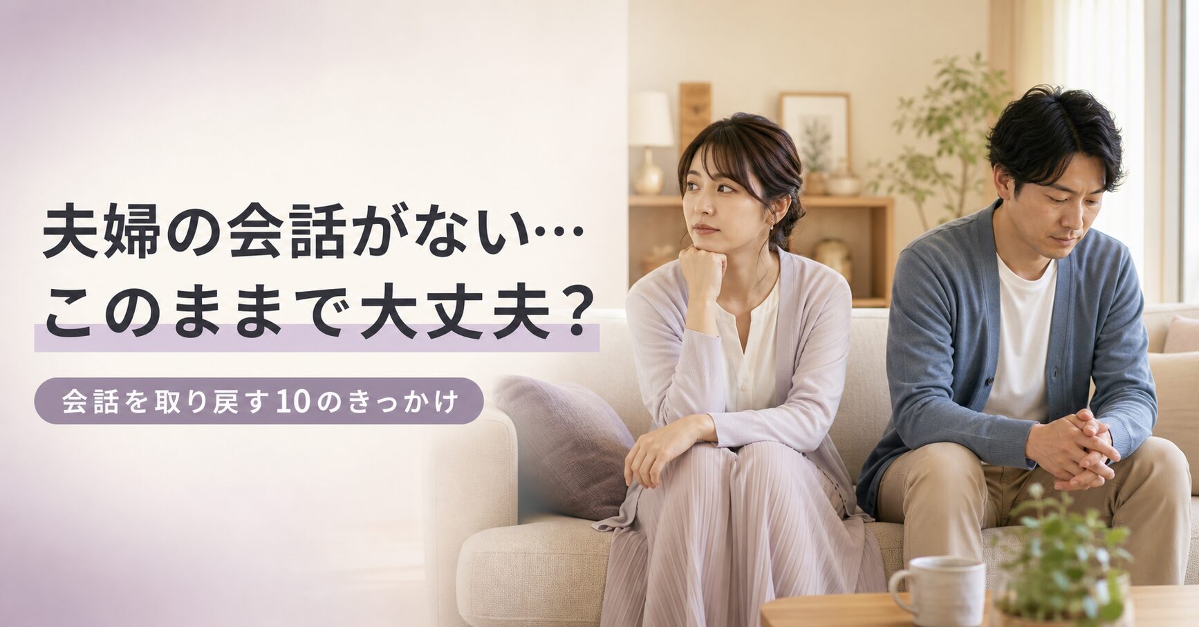 会話が減った夫婦と「夫婦の会話がない…このままで大丈夫？」の文字