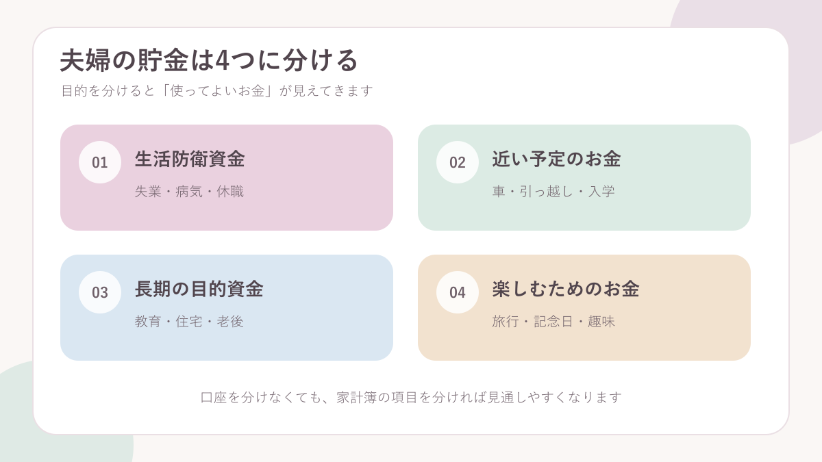 夫婦の貯金を4つの目的に分けた図